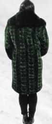 Green Lazor Cut Mink Fur Coat Black Fox Fur Collar