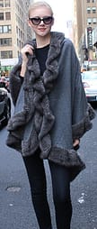 Gray Cape with Knit Mink Fur Trim