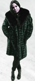 Green Lazor Cut Mink Fur Coat Black Fox Fur Collar