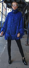 Royal Blue Knit Mink Fur Poncho