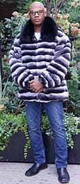 Mens Chinchilla Dyed Rex Rabbit Jacket Fox Collar