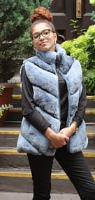 Blue Gray Rex Rabbit Fur Vest Reversible