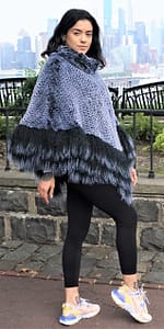 Blue Knit Rex Rabbit Poncho