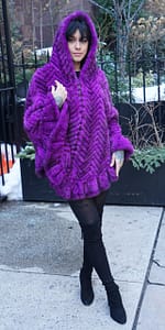 Fuchsia Knit Mink Poncho Hood