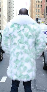 Mens Mint Green Fox Fur Coat White Fox Fur Collar