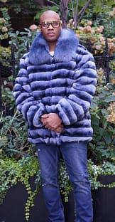 Mens Blue Dyed Rex Rabbit Chinchilla Design Jacket