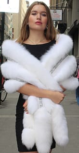 White Fox Fur Boa Rhinestones