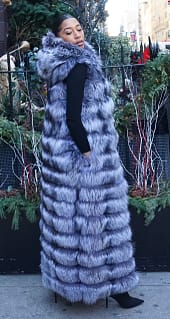 Hooded Horizontal Silver Fox Long Vest