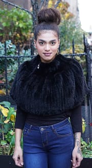 Black Knit Mink Capelet with Side Zipper CH