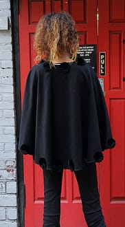 Black Cashmere Wool Cape Rex Rabbit Fur Flowers