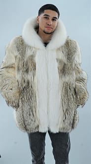 Mens Coyote Fur Jacket White Fox Trim Hood