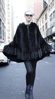 Black Knit Mink Fur Poncho with Hood