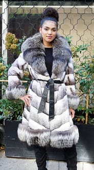 Black Cross Mink Coat Silver Fox Trim