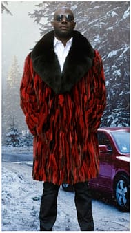 mens striped black red mink fur coat black fox fur collar