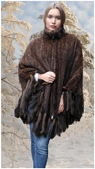 mahogany knit mink fur poncho