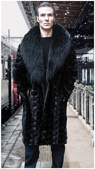 Mens fur coat black best sale