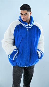 Blue White Mink Fur Mens Varsity Jacket