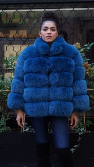 Denim Dyed Blue Fox Jacket