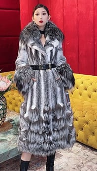 Black Cross Mink Coat Silver Fox Trim