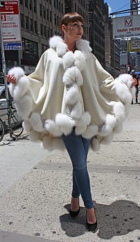 White Cashmere Cape with Hood and Fox FurTrim