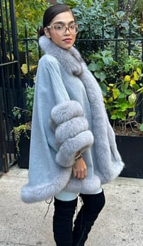 Light Grey Cashmere Wool Fox Cape