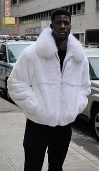 Mens White Rex Fur Bomber Jacket