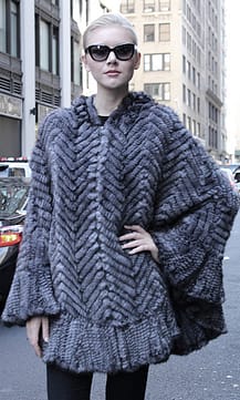 Gray Knit Mink Fur Poncho with Hood