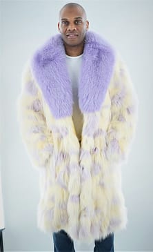 Mens Lavender and Yellow Fox Fur Coat