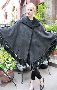 Plus Size Buttoned Furry Black outlet Poncho