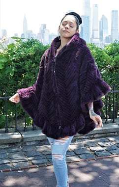 Purple Knit Fur Cape Mink