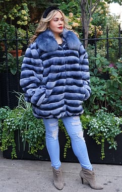 Plus Size Denim Blue Rex Chinchilla Dyed Jacket