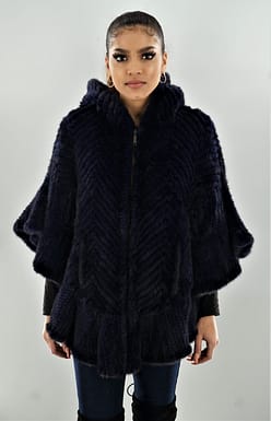 Navy blue knit mink poncho