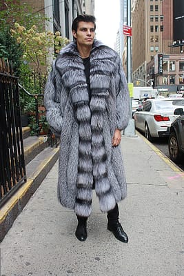 mens silver fox coat