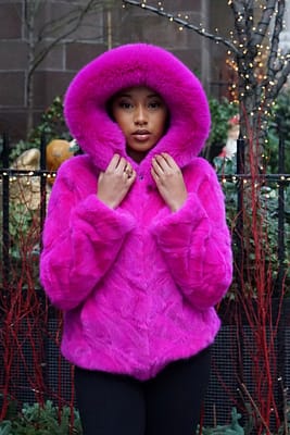 Fuchsia Mink Hooded Jacket Fox Trim