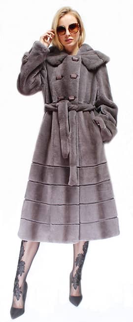 Full Length Gray Rex Rabbit Fur Coat Hood