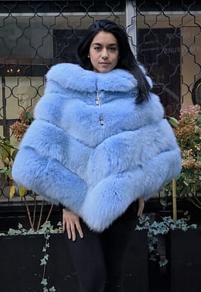 Fluffy Powder Blue Fox Poncho