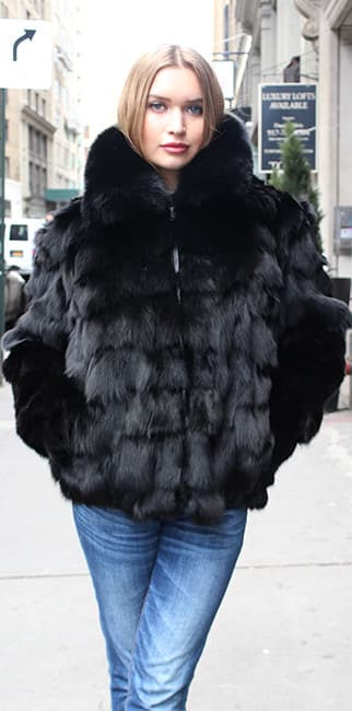 Black Diamond Cut Fox Fur Jacket