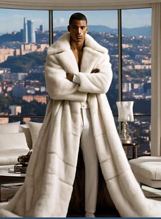 Custom Designed White Mink Mens Fur Coat