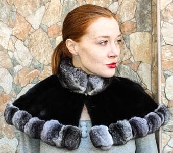 black sheared mink cape chinchilla fur trim