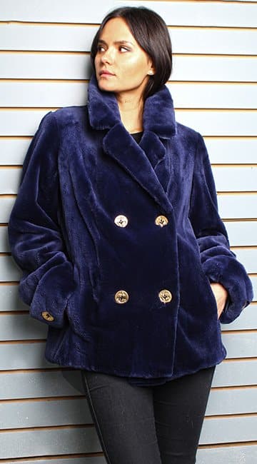 Navy Blue Sheared Mink Fur Peacoat