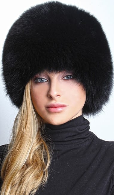 Black Fox Fur Bubble Hat 5211