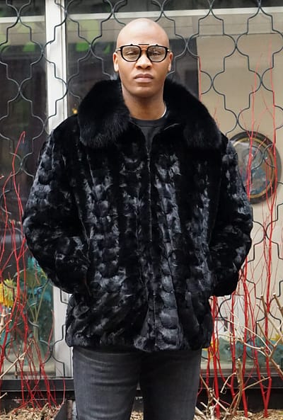 Black Diamond Cut Mink Jacket Fox Collar