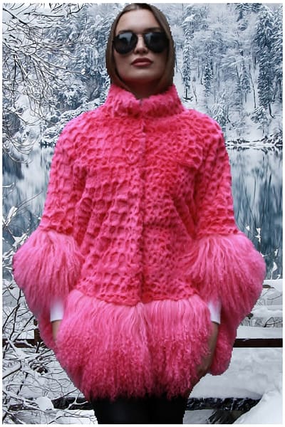 pink rex rabbit fur jacket tibetan lamb