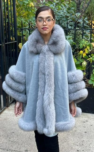 Light Grey Cashmere Wool Fox Cape