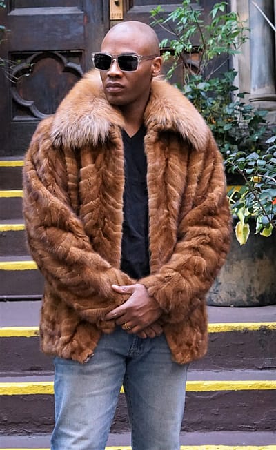 Men's Whiskey Mink Jacket Fox Collar