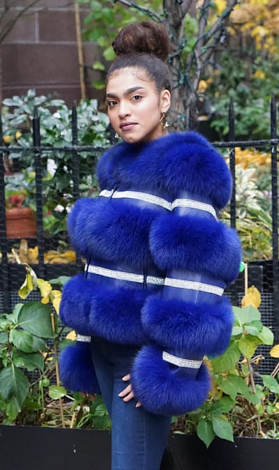 Royal Blue Fox jacket Rhinestones