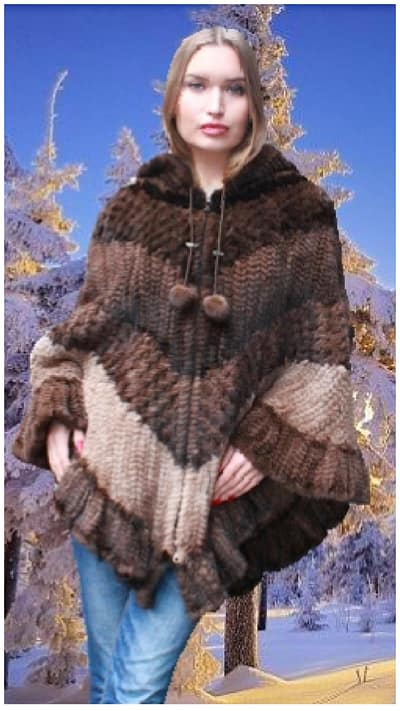 multi toned mink fur poncho hood