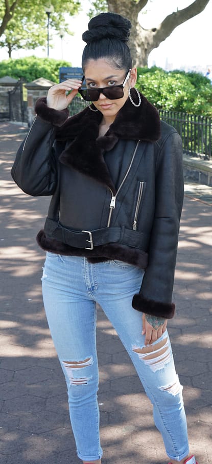 Black Shearling Motorcycle Jacket