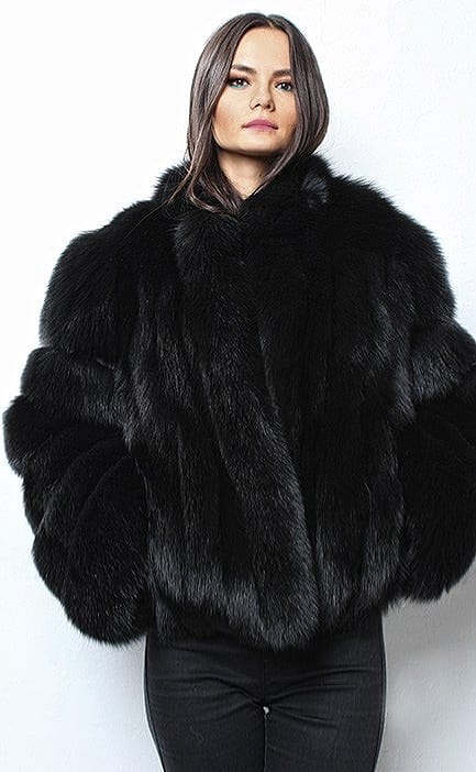 Outlet Real Fox Fur Jacket Black