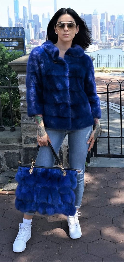 Royal Blue Mink Jacket w Fox Bag 8783